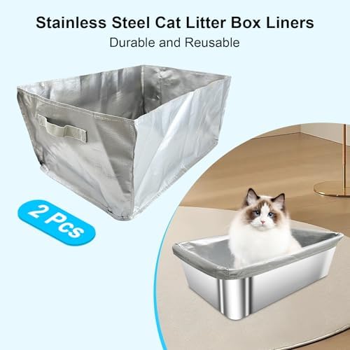 2 Pack Reusable Cat Litter Box Liners for Stainless Steel Boxes (Fits 6'' & 8'' Deep) - Scratch-Resistant & Waterproof Pan Protector, Extends Box Life, Easy to Clean with Non-Slip Design - Image 2