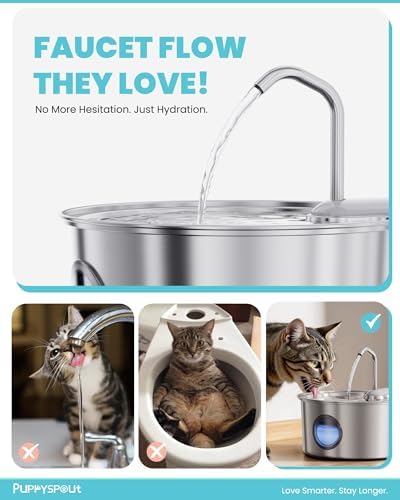 Puppyspout Stainless Steel Cat Water Fountain, Visible Window, 108 oz - Image 5