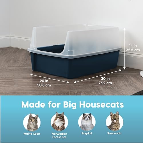 IRIS USA XX-Large High Sided Cat Litter Box, Scatter Shield, Navy - Image 2