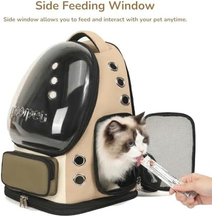Cat Bubble Backpack Carrier, TSA Airline Approved Pet Travel Bag for Small Medium Dogs, Clear Hiking Camping Backpack for Cats, Kitten and Puppy up to 18 lbs, Khaki Bubble - Image 4