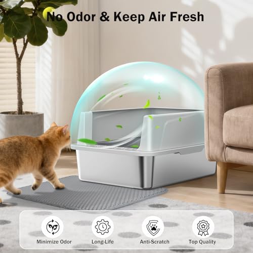 Stainless Steel Cat Litter Box with Lid, High-Sided Metal Litter Pan for Small Cats, Kitty Litter Box, Non-Stick & Odor-Resistant, Anti-Urine Leakage, Easy to Clean, Scoop Included - Image 5