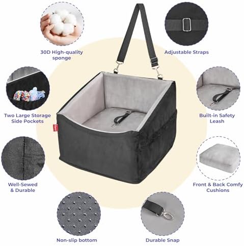 BurgeonNest Small Dog Car Seat for Dogs Up to 25 lbs (Black Grey) - Image 5