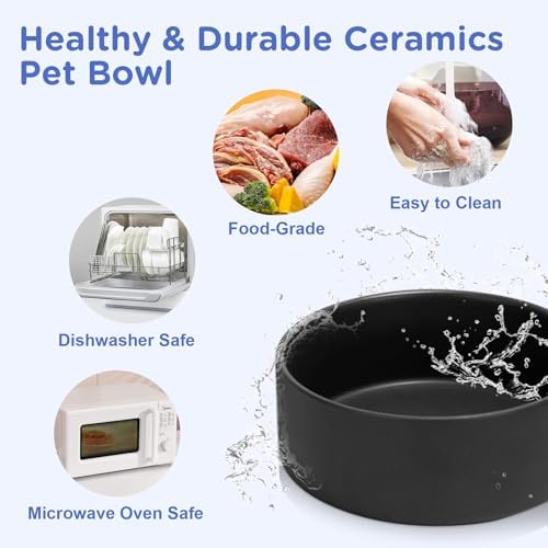 SPUNKYJUNKY Elevated Dog Bowls Ceramic, 6.1'' Dogs and Cat Food Water Bowls Raised with Non-Slip Bamboo Stand for Medium Sized Breed Microwave Dishwasher Safe - 28.7 OZ,Black - Image 5