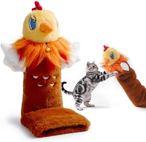 Cat Wrestling Glove, 22 inch Cat Puppet Wrestler with 3 Catnip Pouches & 3 Layer Resistant Protection, Interactive Cat Toy with Removable Bell for Boredom Relief & Mental Stimulation, Chicken by puretoy