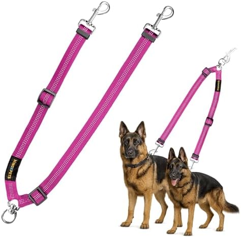 MingXpet Double Dog Leash for Two Dogs, No Pull Dog Leash, 360° Swivel No Tangle for Large Dogs Walking & Training, Shock Absorbing Reflective Bungee, Rose by MingXpets