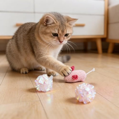 20 Pcs Cat Toy Pack Interactive Kitten Toy Set,Including Cute Catnip Chew Rope Springs Mice Crinkle Ball Furry Balls Toys for Indoor Cat,Pink Kitten Toys with Gift Bag - Image 5