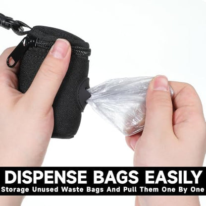 Dog Poop Bag Holder for Leash, Durable Fabric Poop Bag Dispenser with Zipper, Soft Pet Waste Bags Pouch, Small Doggy Puppy Walking Accessories Attachment for Leash (Black) - Image 4