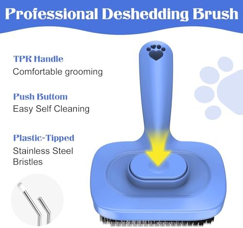 Self Cleaning Dog Brush for Shedding - Bristle Brush and Long/Short Needles Design, Skin Friendly, Slicker Deshedding Dog Brush, Hair Removal for Long & Short Haired Pets (Blue) - Image 7