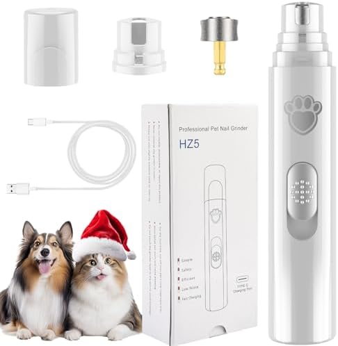 VIWIK Dog Nail Grinder, 2-Speed Rechargeable Dog Nail Trimmers for Large Medium & Small Dogs, Upgrade Professional Electric Pet Paws Nail Grinder, Quiet Puppy Grooming Tool Cat Dog Nail Dremel White by VIWIK