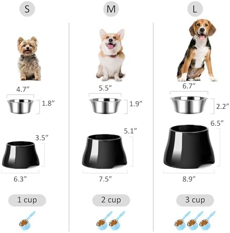 Dog Bowls,Cone Friendly Non Slip Single Dog Bowl with Stainless Steel Inner, Raised Bowls for Small Dogs Spaniel Dogs Long Ear, High Capacity, S/1 Cup Black - Image 2
