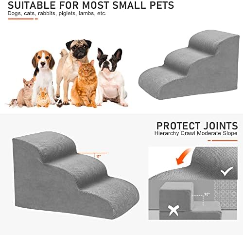 Dog Stairs for Small Dogs, 3 Tiers High Density Foam Dog Ramp, Extra Wide Non-Slip Pet Steps for High Beds Or Couch, Soft Foam Doggie Ladder for Dogs Injured, Older Pets, Small Cats - Image 6