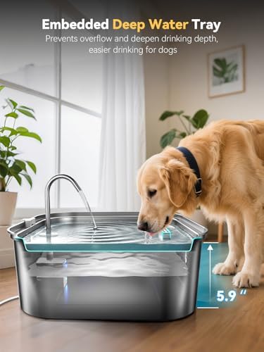 Large Dog Water Fountain 14L/3.7Gal, Stainless Steel Pet Fountain for Large Dogs and Multi-Pets Families, Visible Window & Extra Wide Drinking Area, Enlarges Capacity & Saves Space (with 3pcs Filters) - Image 4