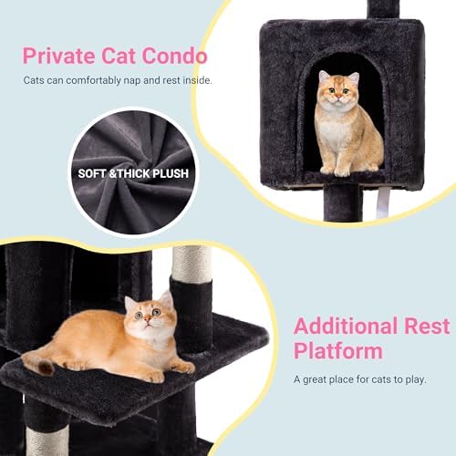 Allewie 29 Inches Cat Tree Tower/Plush Perches Platform/Condo/House/Sisal Scratching Posts/Multi-Level Activity Center Furniture for Kittens/Dark Grey - Image 3