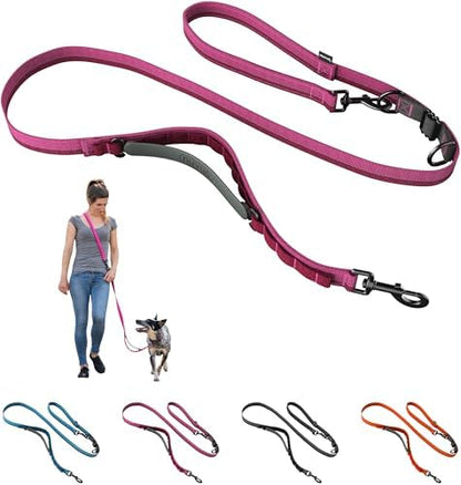 Cross Body Dog Leash - Waist or Shoulder Leash for Walking and Hiking with Medium and Large Dogs, Adjustable 4 to 6 FT Outdoor Bungee Lead with Traffic Handle by Nuvuq (18-120 lbs, Pink) by Nuvuq