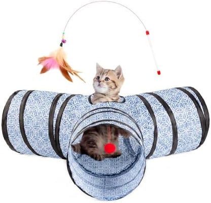 Tempcore 3 Way Collapsible Cat Tunnel for Indoor Cats, Pet Tunnel Bored Toys with Peek Hole & Ball for Puppy, Kitty, Kitten, Rabbit by Tempcore