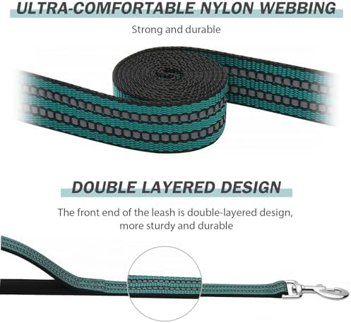 Hikiko 5FT Dog Leash with 2 Padded Handles Reflective,Dark Green - Image 2
