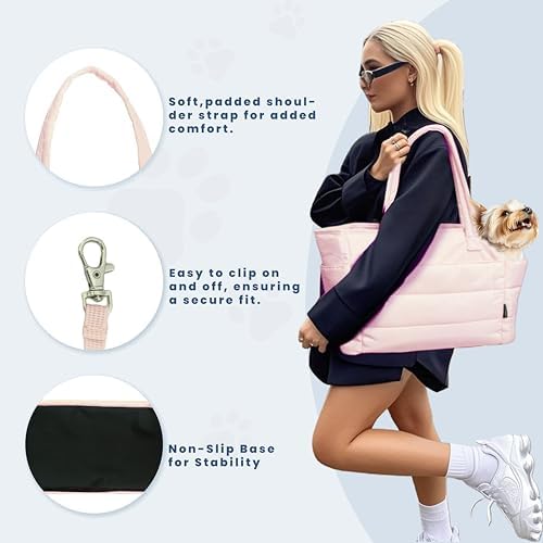 Lightweight Puffy Dog Purse Carrier for Small Dogs, Pink - Image 5