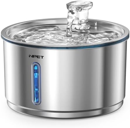 NPET Cat Water Fountain Stainless Steel 1Gal/135oz Automatic Pet Fountain by NPET