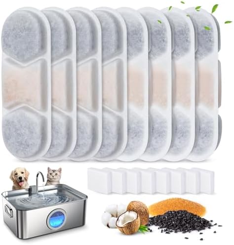 8 Pack Dog Fountain Filter Replacement for Zuqqony 12L/3.2Gal Stainless Steel Large Dog Water Fountain, DYSJ01 Dog Water Bowl Dispenser for Large Dogs or Multi-Pet Home by Zuqqony