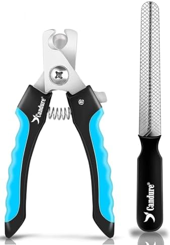Candure Pet Nail Clippers Professional Nail Trimmer Suitable for Puppy, Cats, Rabbits and Guinea Pigs - Safety Lock/Protective Guard to Avoid Over Cutting (Blue, Small) by Candure