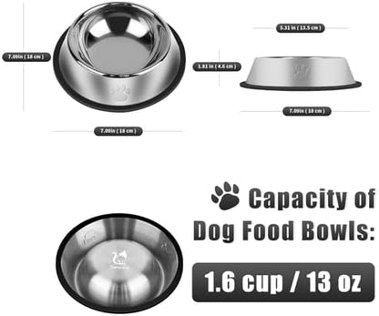 3Pcs Stainless Steel Dog Bowls Set with Dog Paw Pattern- Non-Slip Food and Water Bowl 13 Oz - Dishwasher-Safe, Rust Resistant Metal Pet Bowls for Small/Medium/Large Sized Pets - Image 2