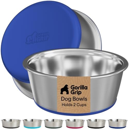 GORILLA GRIP Dog Bowls, Food Grade Stainless Steel, Set of 2, 2 Cup, Blue by GorillaGrip