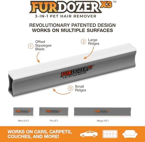 FurDozer Pet Hair Remover & Auto Detailing Tools - Cat & Dog Hair Remover for Carpets, Car Interiors, Couches, Bedding, & Pet Furniture (Gray, X3 MEGA - 10" Long) - Image 2