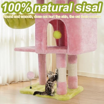 Cat Tree Tower with Hammock,40" Cat Trees for Indoor Cats Large Adult(Pink) - Image 5