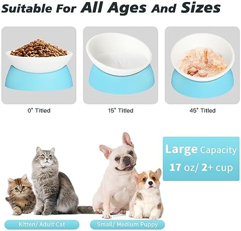 Elevated Cat Bowl, Adjustable Raised Slanted Food Bowl for Cats and Small Dogs, Wide Shallow PP Dish with TPR Non Slip Base, Whisker Friendly, 17 oz - Image 3