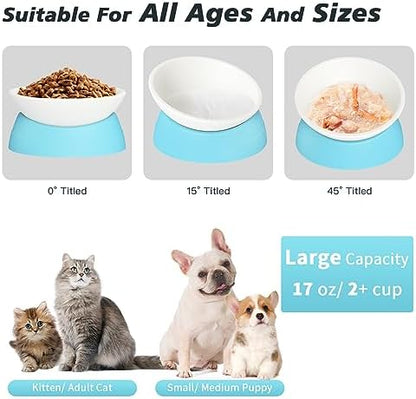 Elevated Cat Bowl, Adjustable Raised Slanted Food Bowl for Cats and Small Dogs, Wide Shallow PP Dish with TPR Non Slip Base, Whisker Friendly, 17 oz - Image 3