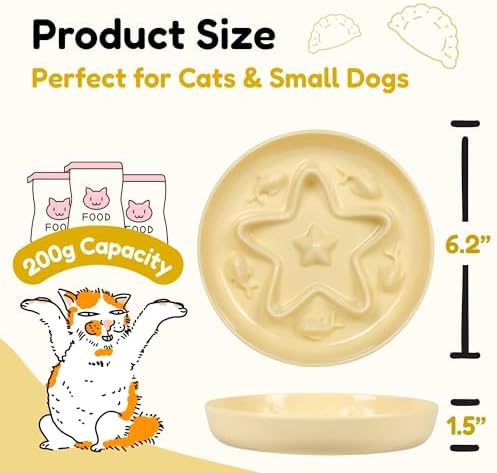 2 Pcs Cat Slow Feeder Bowl – Whisker Friendly Melamine Puzzle Feeding Cat Bowl for Slow Eating – Wet & Dry Food – Dishwasher Safe, Lightweight, Non-Slip (Buttercream + Coral Pink, 6.3'') - Image 2