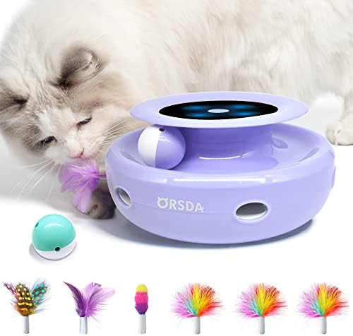 ORSDA Cat Toys, 2-in-1 Interactive Cat Toys for Indoor Cats, Automatic Cat Toy Balls, Mice Toys Ambush Feather Kitten Toys with 7pcs Attachments, Dual Power Supplies, Adjustable Speed, Auto On/Off by ORSDA