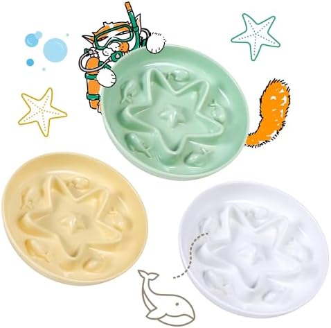 3 Pcs Cat Slow Feeder Bowl – Whisker Friendly Melamine Puzzle Feeding Cat Bowl for Slow Eating – Wet & Dry Food – Dishwasher Safe, Lightweight, Non-Slip (Shell White + Seafoam Green + Buttercream by Tafelf