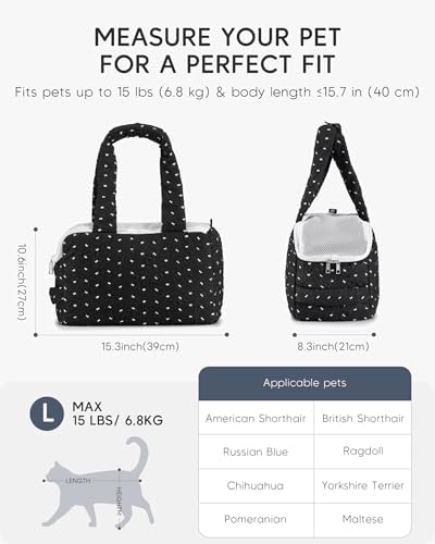 Cat Small Dog Purse Carrier Soft Pet Tote Bag Carrier with Top Grid Large Opening Lightweight Comfortable Puppy Cats Carrier for Travel Outdoor Black+White - Image 2