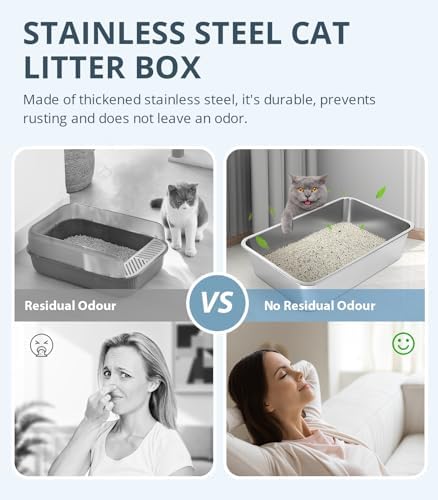 WENBOKMIN Stainless Steel Cat Litter Box - (23.5" L x 15.5" W x 4" H) | Non Slip, Easy to Clean, Never Absorbs Odor, Stains, or Rusts - Image 3