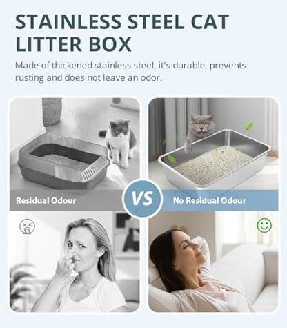 WENBOKMIN Stainless Steel Cat Litter Box - (23.5" L x 15.5" W x 4" H) | Non Slip, Easy to Clean, Never Absorbs Odor, Stains, or Rusts - Image 3