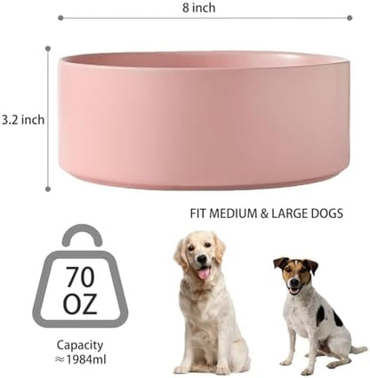 8'' Ceramic Dog Bowl - 70Oz Classic Dogs Food & Water Bowl for Medium and Large Breeds, Heavy-Duty Non-Slip Dog Dish, Food Grade Stoneware Pet Bowl, Dishwasher & Microwave Safe, Pink - Image 3