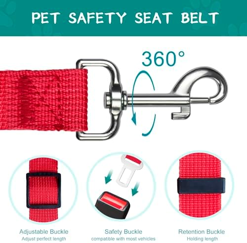 2 PCS Dog Seat Belt for Car Frskcssd Adjustable Dog Car Harness Heavy Duty Nylon Dogs Safety Seat Belt (Black+Red) - Image 4