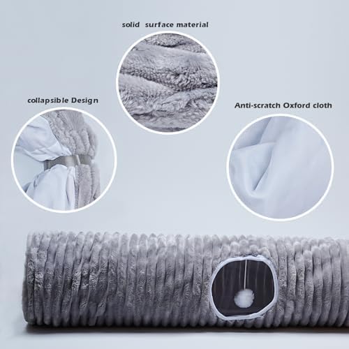 FORMYCATIE Luxurious Cat Tunnel,43" Straight Cat Tunnel Bed with Balls,Cat Toys for Indoor Cats,Collapsible Peekaboo Cat Cave for Kitten Toys (Gray Stripe) - Image 5