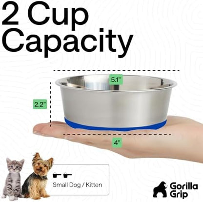 GORILLA GRIP Dog Bowls, Food Grade Stainless Steel, Set of 2, 2 Cup, Blue - Image 4