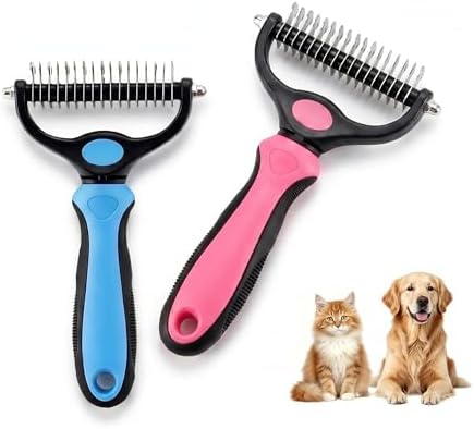 2-in-1 Deshedding Dog Brush for Shedding, Undercoat Rake for Dogs with Long or Short Hair, Furminator for Cats Alternative, Pet Pro Grooming Tool Kit Blue & Pink, Dog Brush for Short Haired Dogs Too by Fhwxyoc