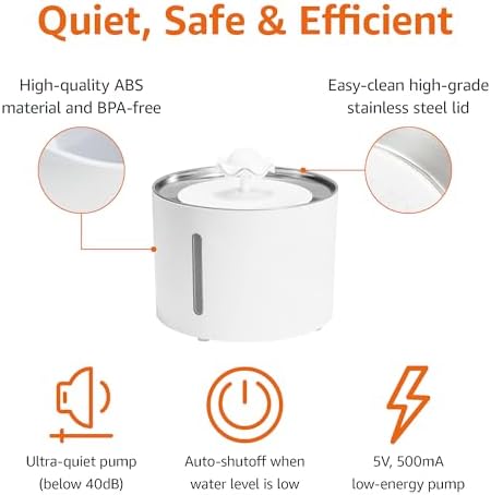Amazon Basics Large Capacity Pet Water Fountain with Stainless Steel Top, Ultra Quiet, Easy to Clean, BPA Free, 3L, White, 3 Filters Included - Image 4