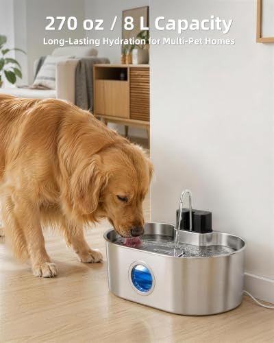 8L/270oz Cordless Stainless Steel Dog Water Fountain Pet Fountain - Image 4