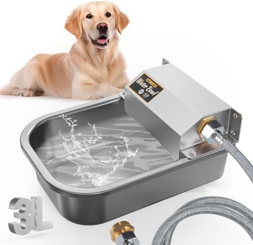 Automatic Water Dispenser for Dogs, 3L Stainless Steel Dog Water Bowl Dispenser, Automatic Water Feeder for Chicken & Livestock, Outdoor Auto-Fill Water Bowl Fit 3/4'' GHT Faucet, Easy Clean by Pethind