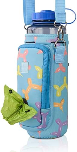 Made Easy Kit Water Bottle Carrier with Pocket for Dog Poop Waste Bags and Adjustable Padded Shoulder Strap (Tall & Large (40oz) with Bowl, Blue, Balloon Dogs) - Image 6