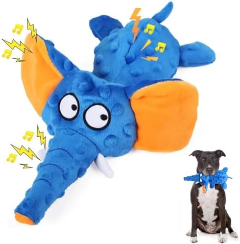 Adorable Elephant Design Dog Squeaky Toys, No Stuffing for Safety, Sounds in Multiple Places for Fun, Soft and Durable Double-Layer Fabric, Tough Dog Toys for Small and Medium Dogs (Blue) by BVLJOY