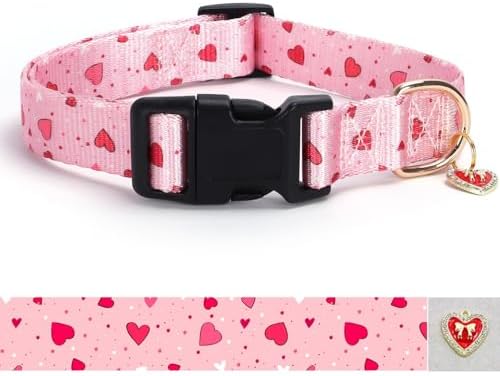 Pink Heart with Pendant Cute Dog Collar for Small Medium Large Dogs, XL by BOOMIBOO