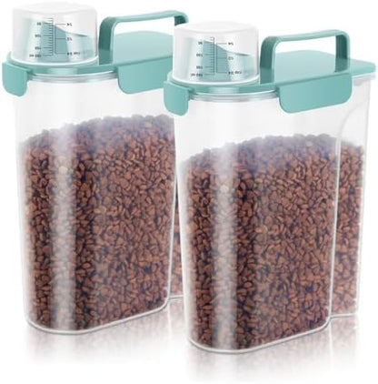 5-7Lbs Dog Cat Food Storage Container with Upgraded Large Nozzle BPA-free, 4 Snap Seals Plastic Pet Food Storage Containers with Handles (Elegant Blue, 5L-2pack)
