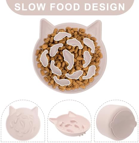 Silicone Cat Slow Feeder, Elevated Slow Feeder Bowl Tilt Design, Suitable for Dry and Wet Food, Adjustable Angle, Cat Food Puzzle with Suction Cup(Pink) - Image 5