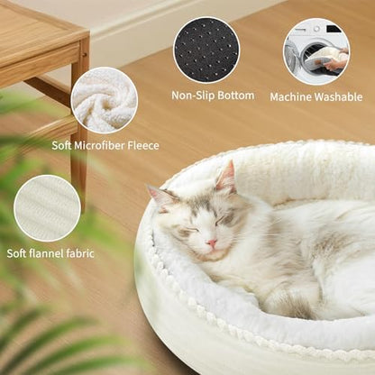 Zerbuger 23in Cream Round Dog Bed Sofa for Dogs Cats, Machine Washable - Image 4
